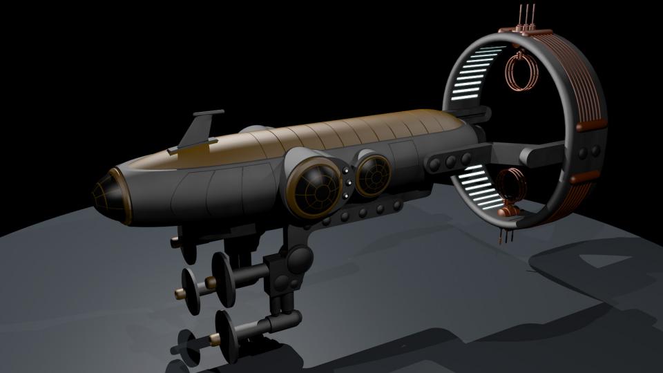 Die Aurora ist ein ziviles Raumschiff der Ith'hijori. Diese eleganten Schiffe haben ein luxuriöses Interieur, das für eine Zweimann-Crew gedacht ist. Das obere Deck enthält den Wohnbereich. Das Bild zeigt das Schiff in seiner Flugkonfiguration - der Bussardantrieb ist ausgefahren und die Konnektoren sind nach vorne gerichtet.